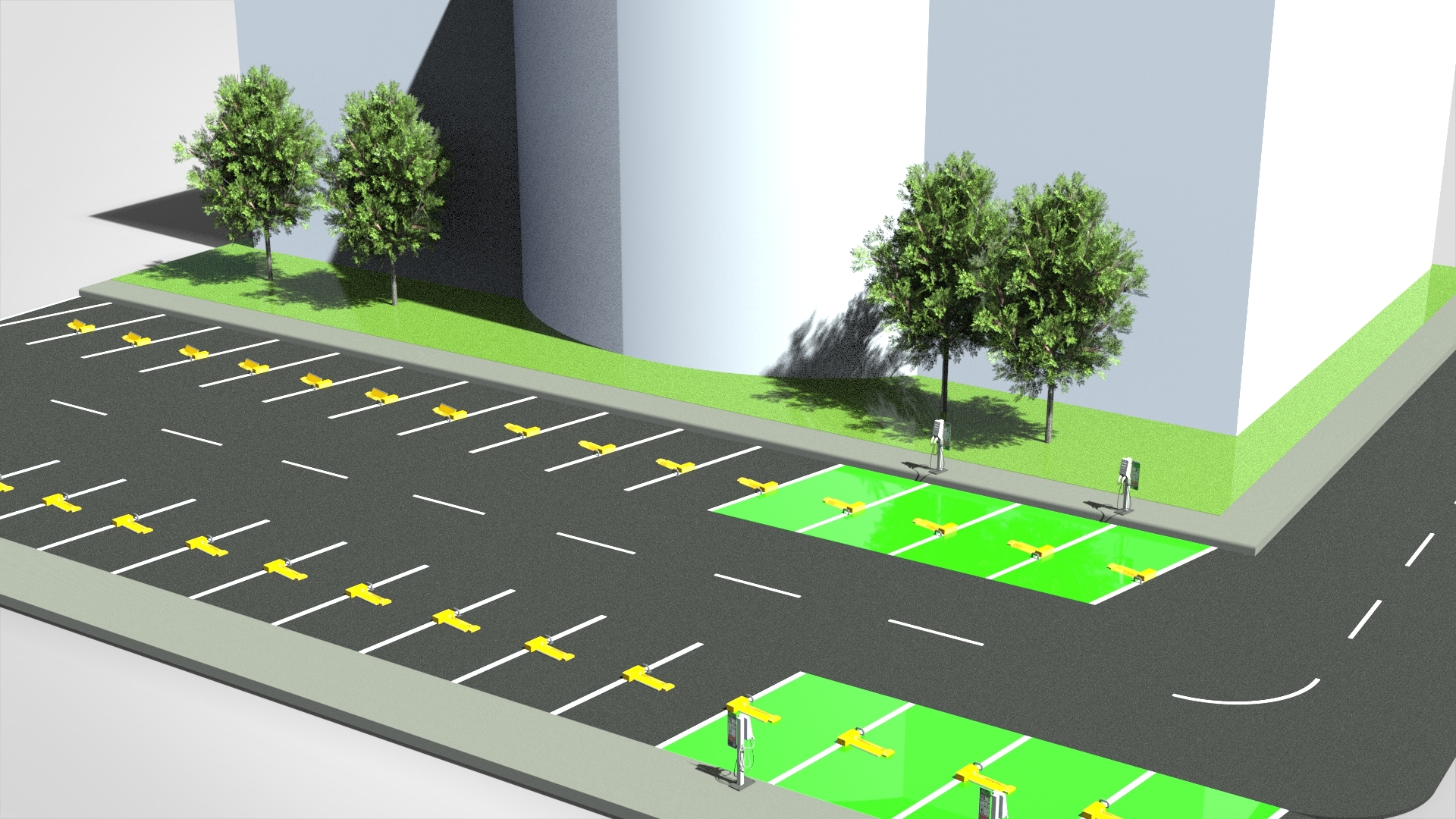 3D render of OpenSpot parking lot deployment