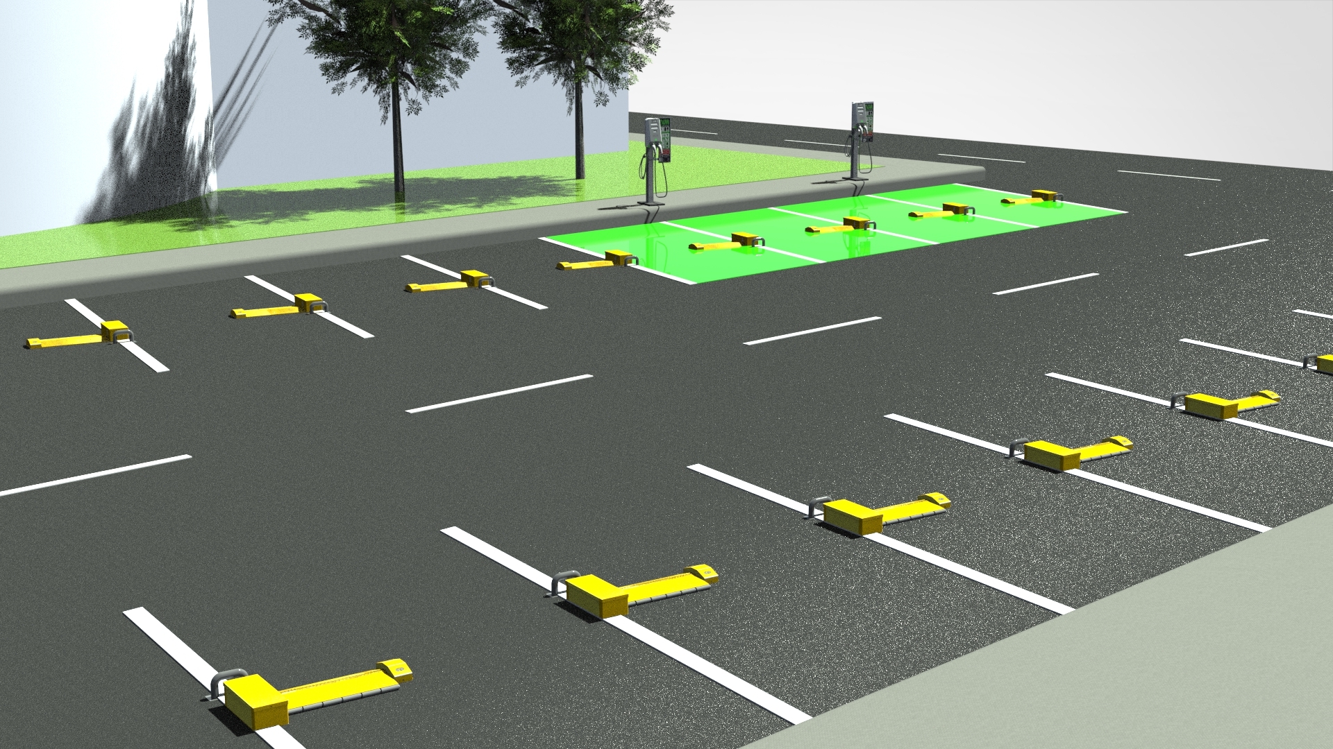 3D render of OpenSpot devices in parking area