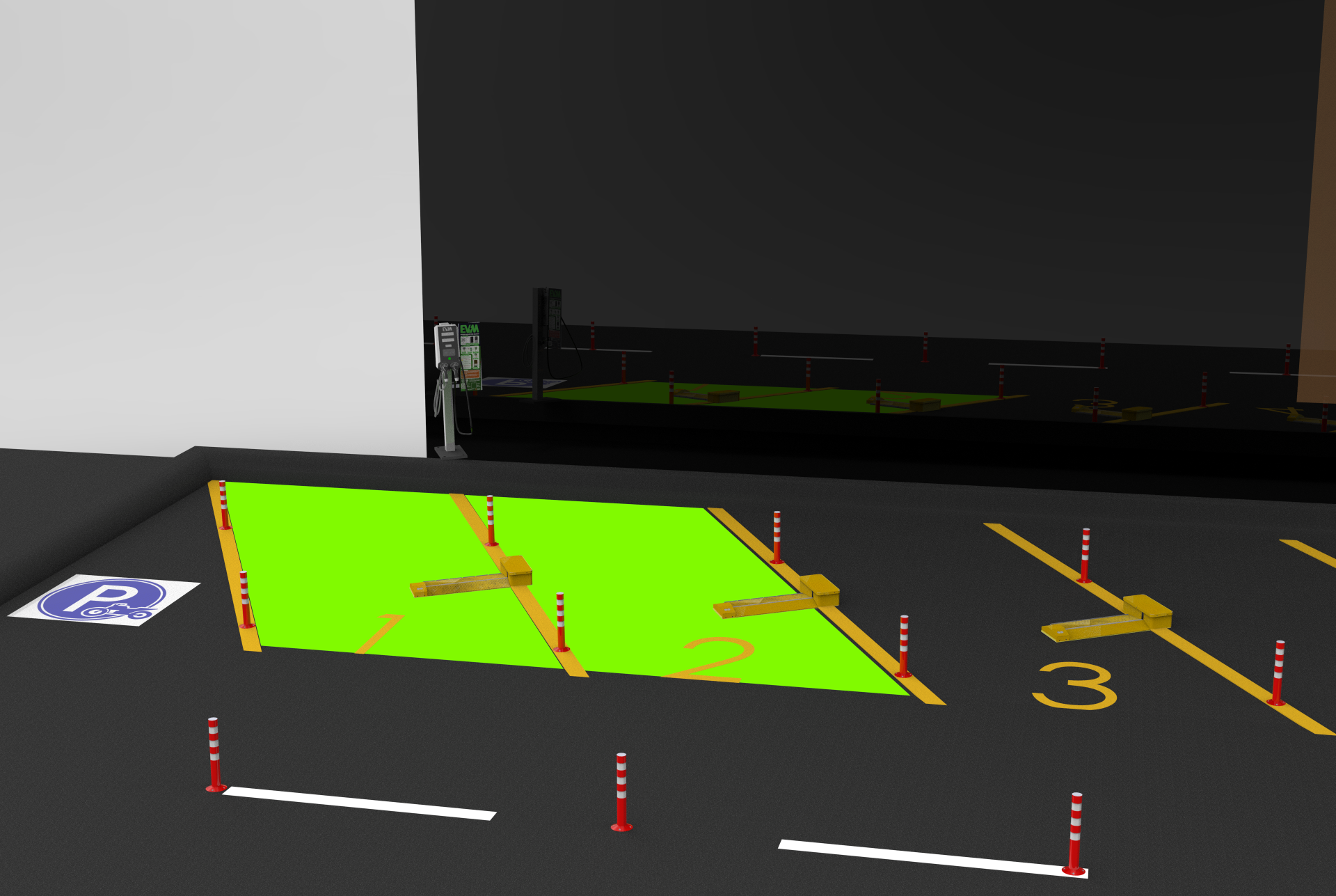 3D render of designated parking zones