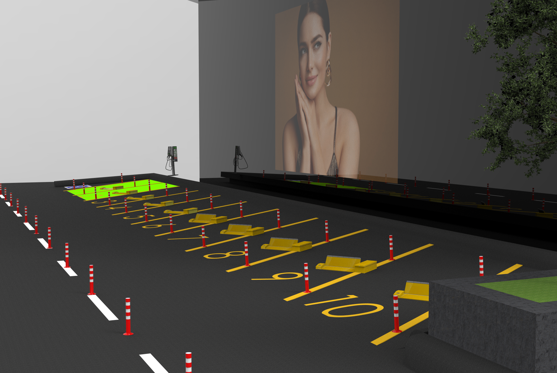 3D render of parking lot with OpenSpot devices